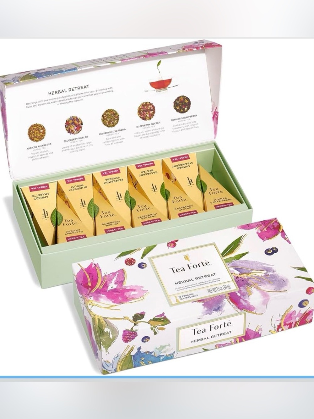 Tea Forte Herbal Tea Sampler, 10 Pyramid Infuser Bags, Premium Tea Gift Set
